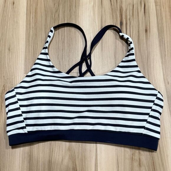 Lascana Mixed Print Scoop Bikini Swimsuit Top Navy Striped Women’s 8 - Picture 2 of 4